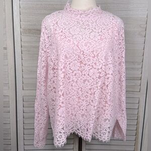 J. CREW Lace Mockneck Blouse Long Sleeve with Cami Pink-22